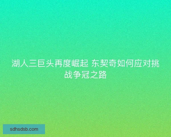 湖人三巨头再度崛起 东契奇如何应对挑战争冠之路