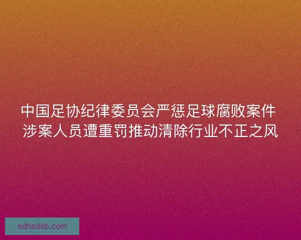 中国足协纪律委员会严惩足球腐败案件 涉案人员遭重罚推动清除行业不正之风